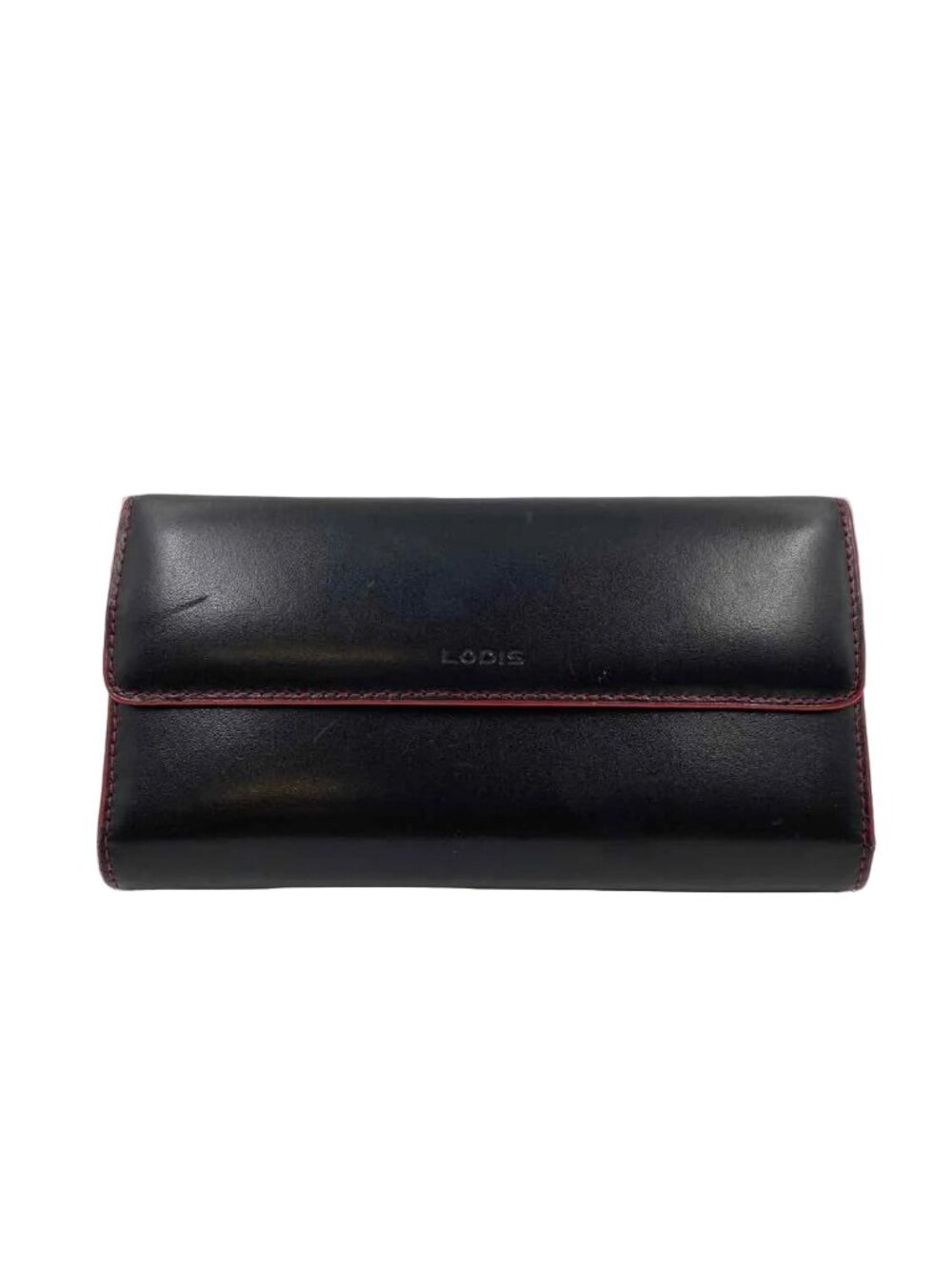 LODIS Black Leather Wallet Trifold Women's Red Lining RFID